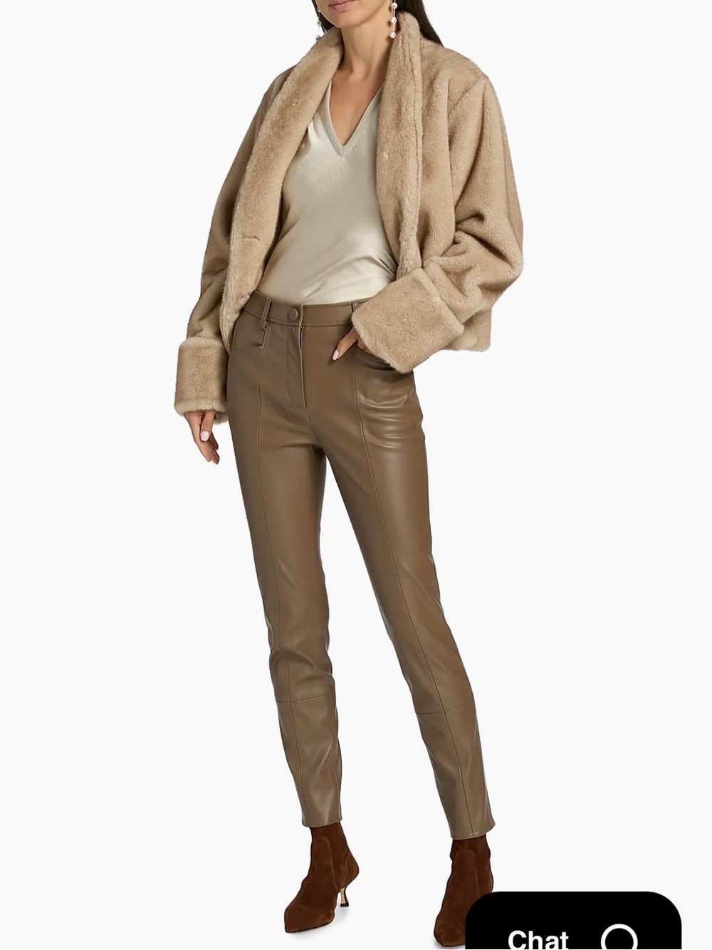 MILLY Rue Faux-Leather Pants Taupe Pants (27)